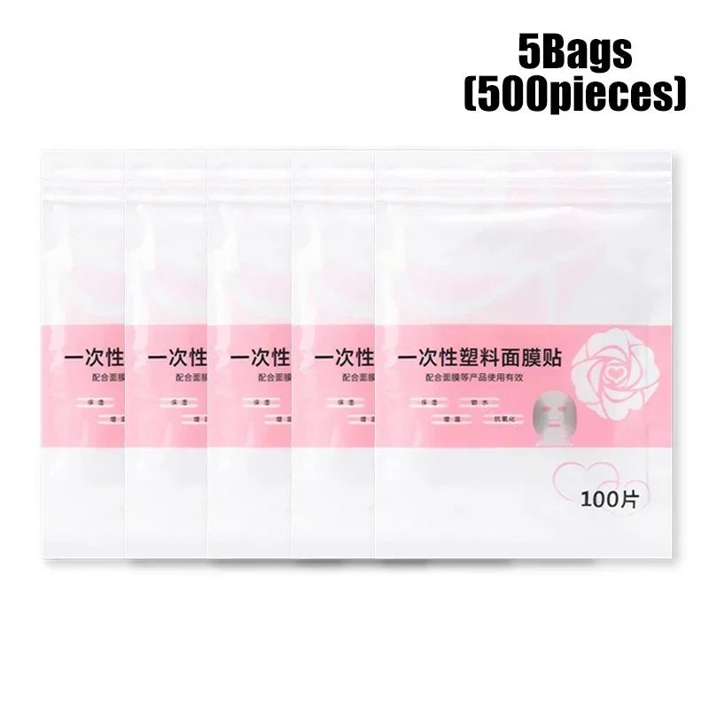 500/100pcs Disposable Plastic Film Full Face Cleaner Mask Neck Stickers Paper Transparent Masks Wrap Facial Beauty Makeup Tools