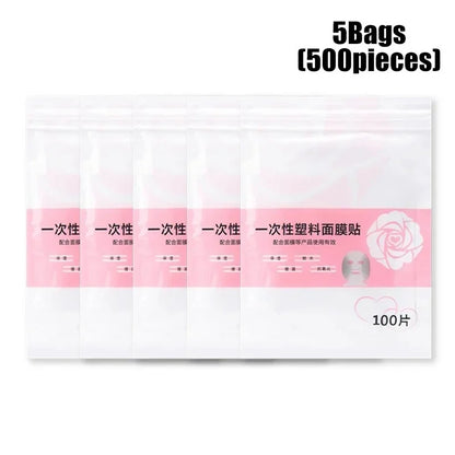 500/100pcs Disposable Plastic Film Full Face Cleaner Mask Neck Stickers Paper Transparent Masks Wrap Facial Beauty Makeup Tools