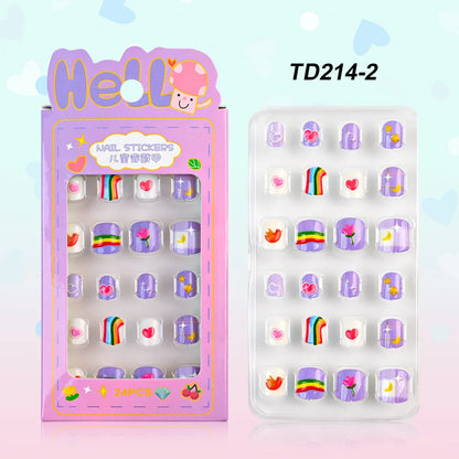 12pcs Kids 3D Stereo Sanrio Fake Nails Patch Sweet Girls Cute Cartoon Hello Kitty press on nails Kuromi Child Wearable FalseNail