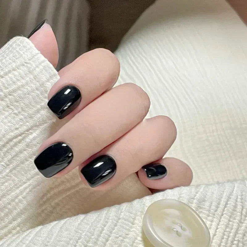 24Pcs Short Solid Color Wine Red Fake Nail Tips with Glue Glitter Square/round Head False Nails Wearable Ballet Press on Nails