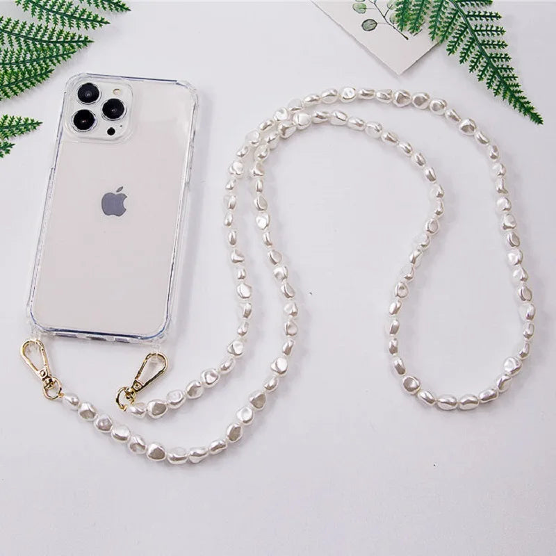 DIY Luxury Pearl Chain Crossbody Strap Shockproof Acrylic Lanyard Phone Case for iPhone 16 14 13 12 PRO 15 Pro Max X XS 7 8 Plus