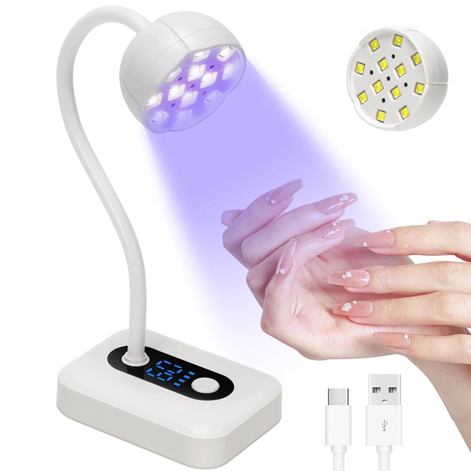 36W Rechargeable UV LED Nail Lamp Cordless 12LEDS Nail Dryer 360° Bendable Fast Drying Nail Manicure Polish Glue Gel Curing Lamp