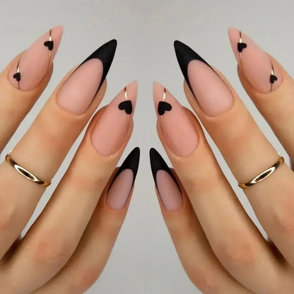 24Pcs Finished False Nails Detachable Long Almond Fake Fingernails French Pink Wave Line Designs Press on Nails Manicure Tips