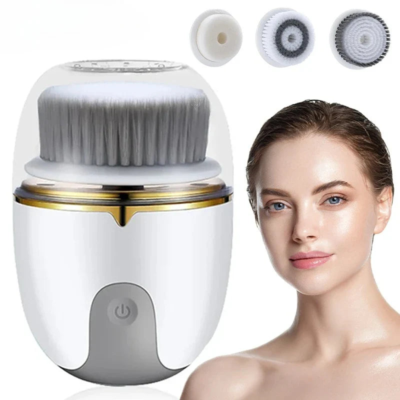 3 in 1 Waterproof Facial Cleansing Brush Device Silicone Deep Cleansing Face Scrubber Exfoliator Cleaner Vibration Massager
