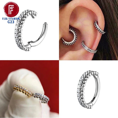 G23 Titanium Daith Cartilage Earrings 16G Helix Nose Septum Piercing Conch Hinged Clicker Body Jewelry Ear Ring Zircon Wholesale