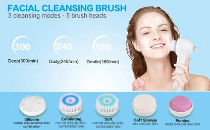 5 in 1 Electric Facial Cleansing Brush Blackhead Remover Vacuum With Rechargeable Face Spin Brush Facial Pore Deep Cleansing