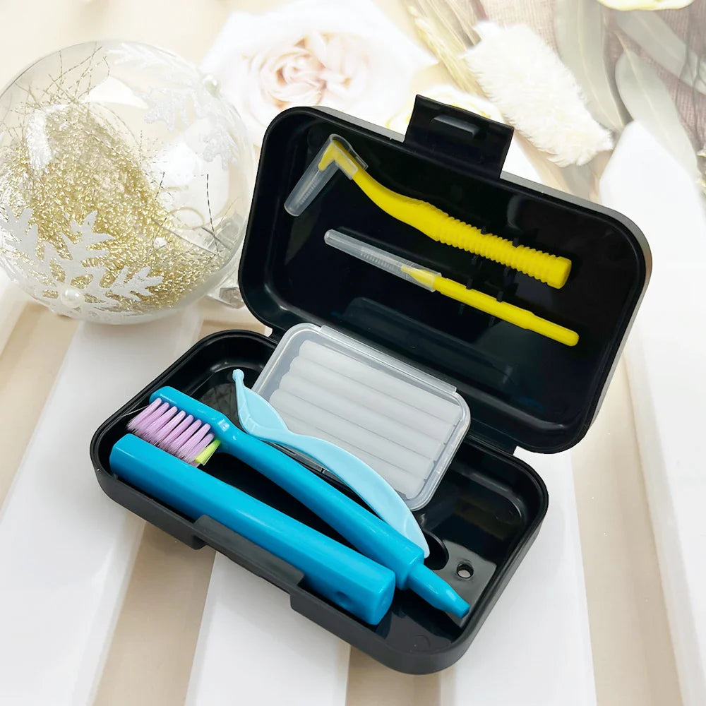 1 Box Dental Cleaning Care Kits Portable Travel Oral Teeth Cleaning Set Detachable Toothbrush Interdental Brush Storage Case