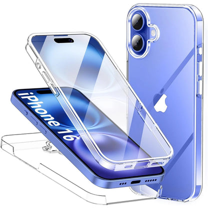 360° Full Body Cover Protection Case iPhone 16 15 14 13 12 mini 11 Pro Xs Max SE 2 3 7 8 plus Clear Hard PC Soft Silicone Shell