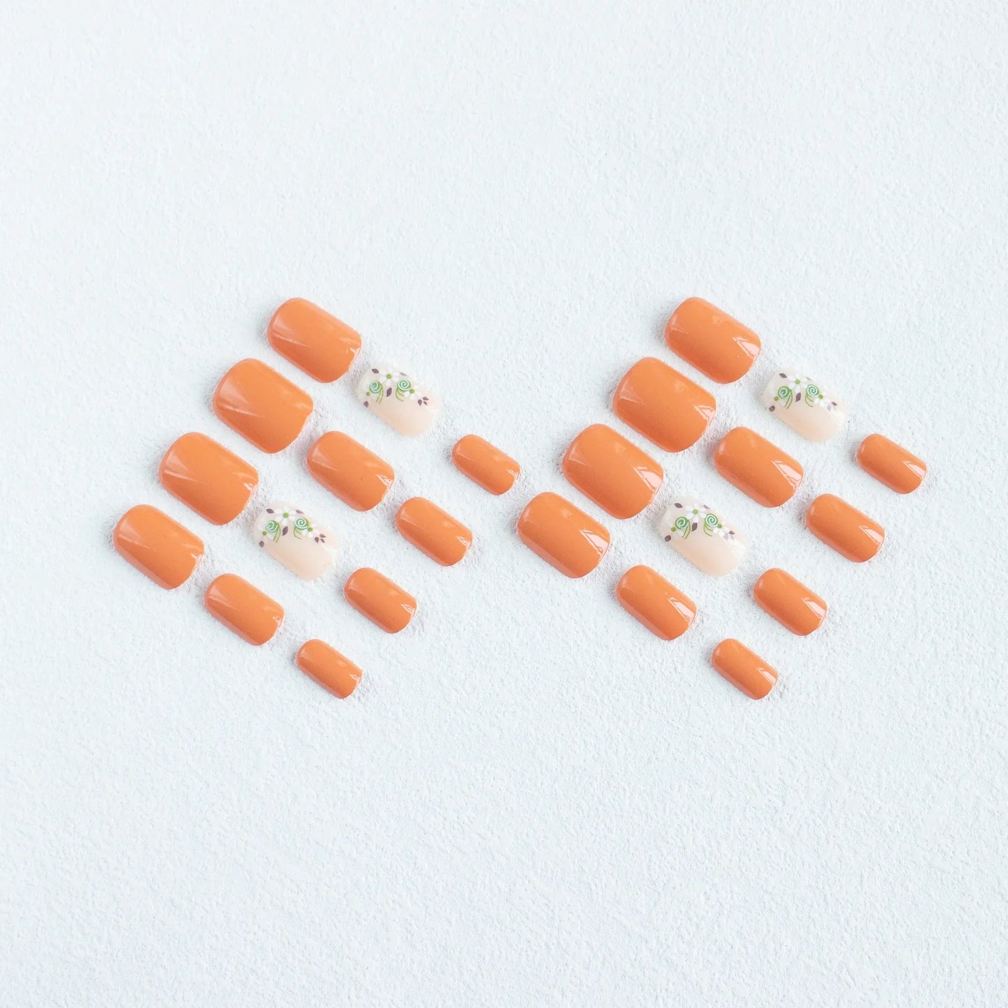 24pcs Short Square Amber Flower Fake Nail with Glue Wearable Autumn Designs Press on Nails Full Cover  Acrylic False Nails Tips