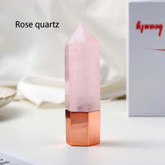 Facial Beauty Natural Healing Rose Quartz Obsidian Crystal Column Perfumes Essential Oil Roller Bottles Mother's Day Women Gift