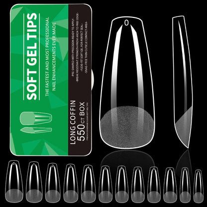 550Pcs Transparent Acrylic Fake Nails Full Half Cover Nail Tips Handmade Press On Nails 9 Styles Soft Gel Tips For Nail DIY