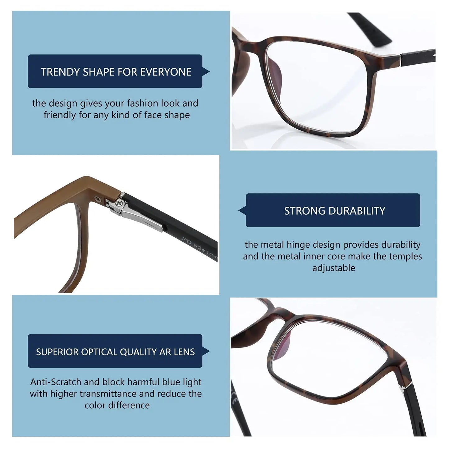 BLUEMOKY Anti Blue Light Reading Glasses For Men Women，Sport Square Frame Readers Anti Glare Computer Eyewear
