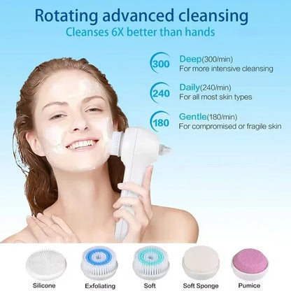5 in 1 Electric Facial Cleansing Brush Blackhead Remover Vacuum With Rechargeable Face Spin Brush Facial Pore Deep Cleansing