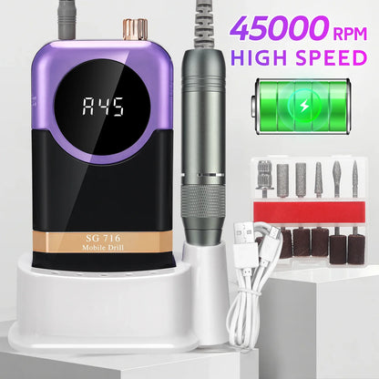 DianaBeauty 45000RPM Rechargeable Nail Drill Machine Desktop Polishing Machine Electric Nail File 1800mAh Battery Nail Tools