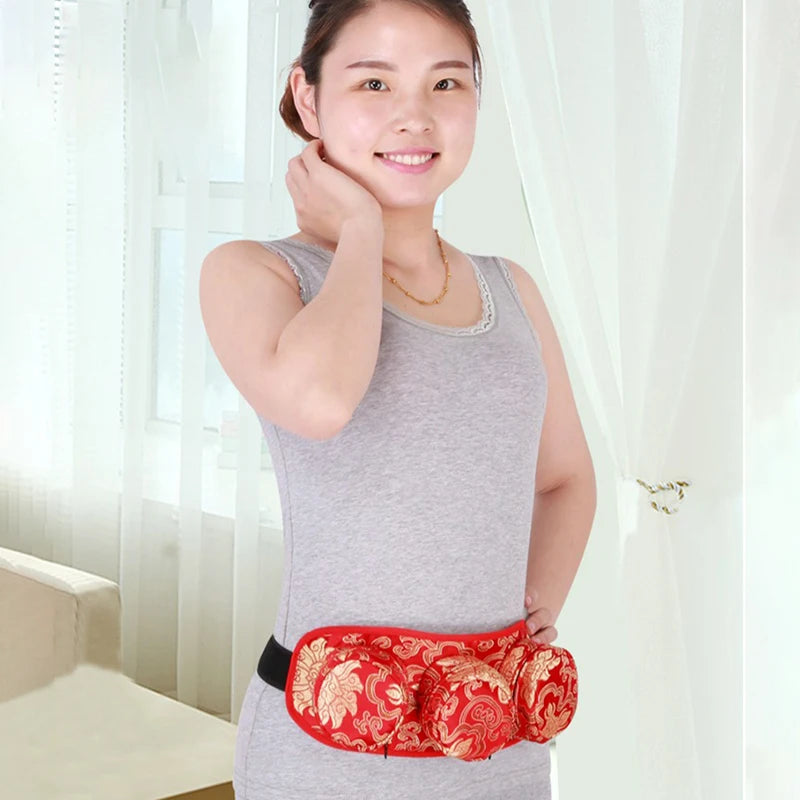 Red Embroidery Moxibustion Bag Moxa Burner Acupuncture Heating Therapy Warm Uterus Chinese medicines Massage Gun Body Massager