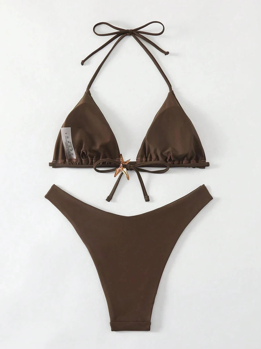 Sexy Bikini Set Solid Swimsuit Women Beachwear 2026 Thong Micro Bikinis Female Swimwear High Cut Neck Bathing Suit Beach Biquini