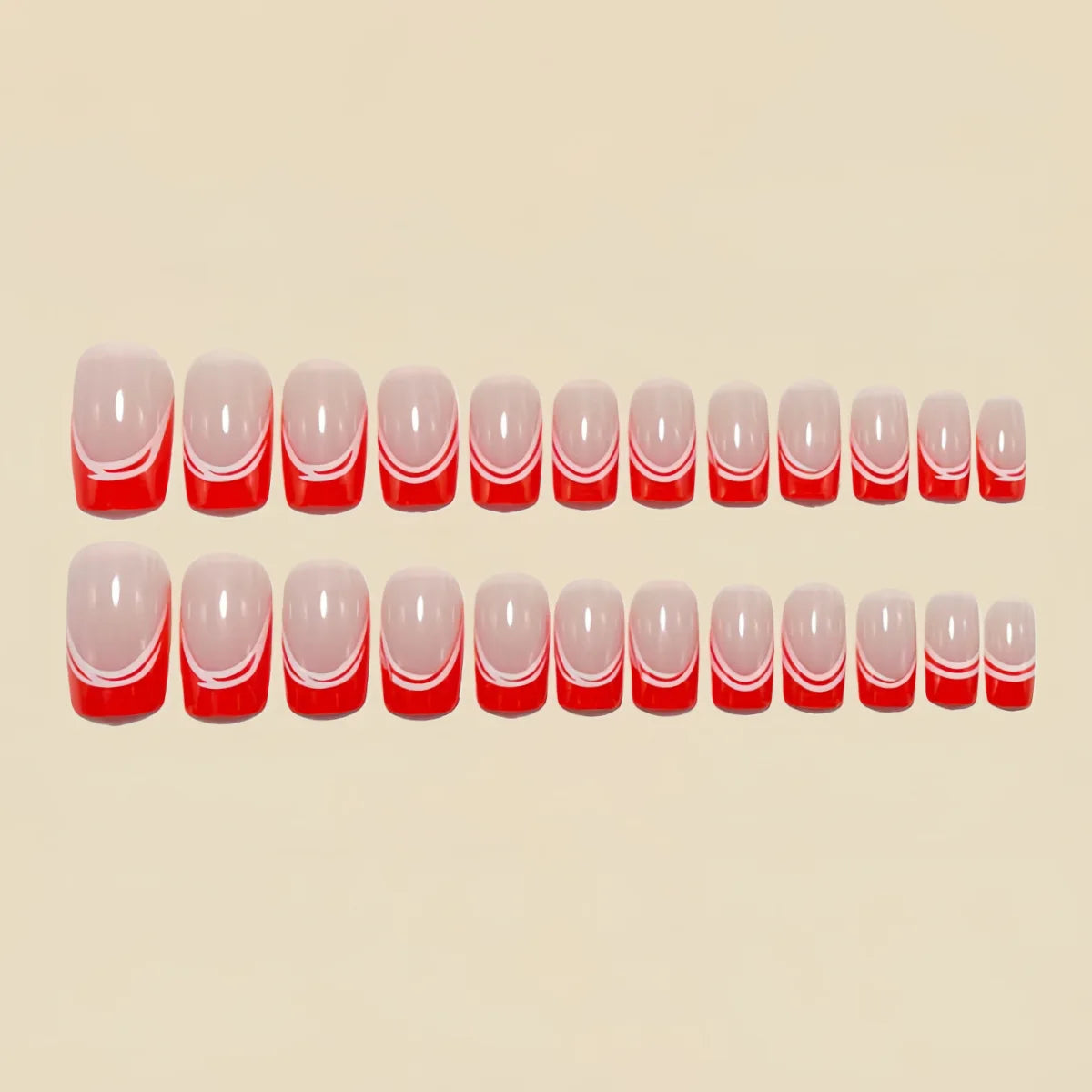 24pcs/set Medium fake nails for women girls white red golden french frame strips Square almond nail tips press on false nail art
