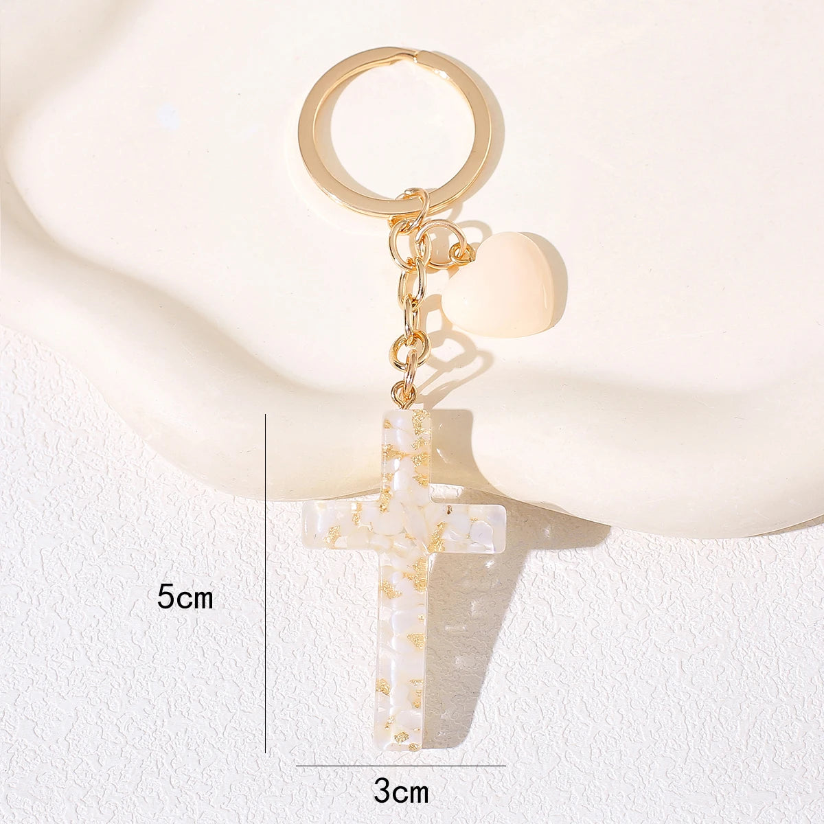 Resin Cross Keychain for Women - Chic Fashion Resin Heart & Tassel Key Ring, Christian Religious Key Pendant for Backpack Purse,