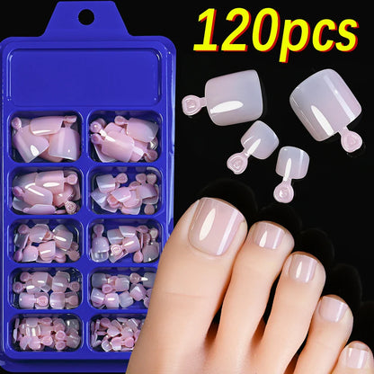 100/120pcs False Toenails French Short Square Full Cover Fake Toe Nails Acrylic Pink Clear White Press on Toenails For Women