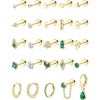 Bobisty 1PC Flat Back Earrings for Women Hypoallergenic Surgical Steel Earrings for Sensitive Ears 20G Cartilage Small Stud Hoop