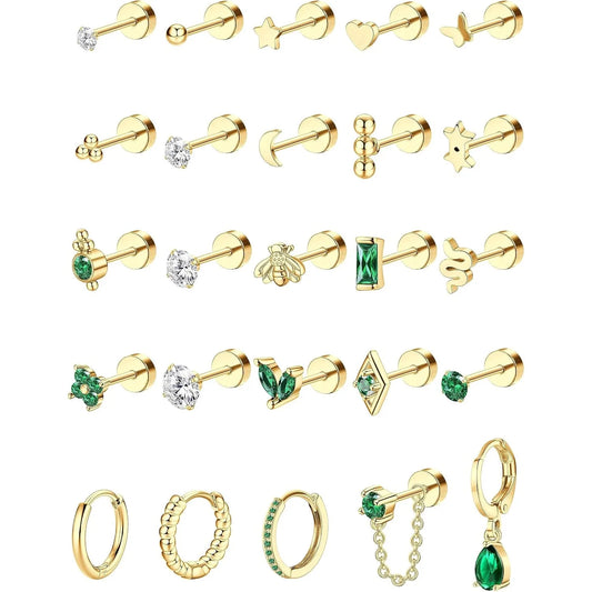 Bobisty 1PC Flat Back Earrings for Women Hypoallergenic Surgical Steel Earrings for Sensitive Ears 20G Cartilage Small Stud Hoop