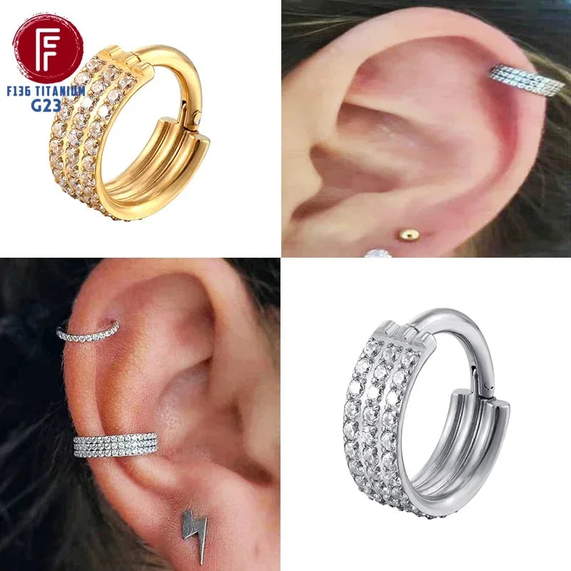 G23 Titanium Daith Cartilage Earrings 16G Helix Nose Septum Piercing Conch Hinged Clicker Body Jewelry Ear Ring Zircon Wholesale