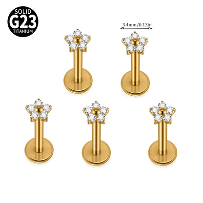 1/5PCS F-136 Implant Titanium Different Size Flower Zirconia Labret 16G Internal Threaded Cartilage Helix Lobe Earring Piercing