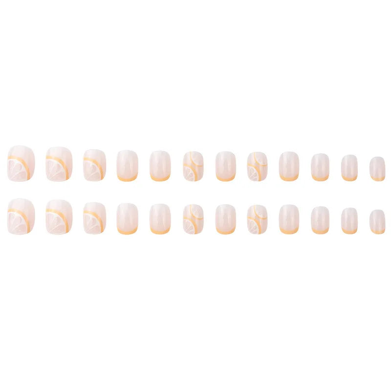 24Pcs/Set Short Fake Nails French Contracted Artistic Line Nail Arts Manicure False Nails With Design For Nails Extension
