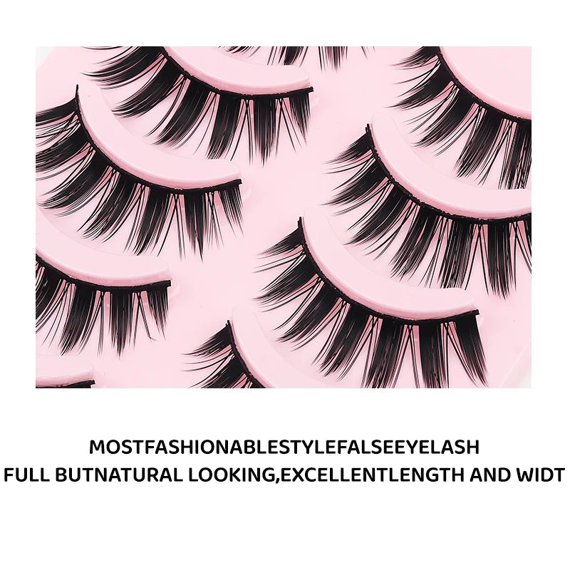 DINGSEN 5 Pairs Manga Lashes Eyes Lashes Soft Natural Long Eyelashes Fake Lashes Anime Wispy Strip False Eyelashes Makeup
