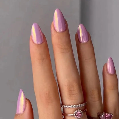 24Pcs Simple Green French False Nails Short Almond Fake Nails with Wave Line Design Wearable Round Head Press on Nail Tips