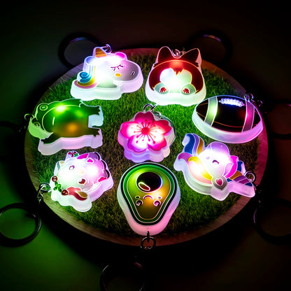 1PCS LED Keychains New Arrival Cute Unicorn Joystick Pig Flower Cat Cow Luminous Keyring Accessories for Car Women Men Key Gifts