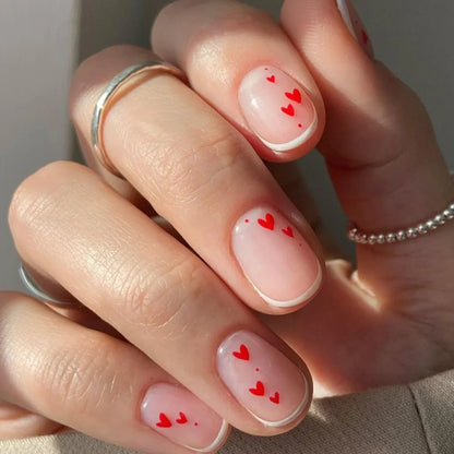 24Pcs Spring Colorful French Fake Nail with Designs Short Square Head Press on False Nails Wearable Simple Jelly Sticks on Nails
