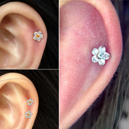 1/5PCS F-136 Implant Titanium Different Size Flower Zirconia Labret 16G Internal Threaded Cartilage Helix Lobe Earring Piercing