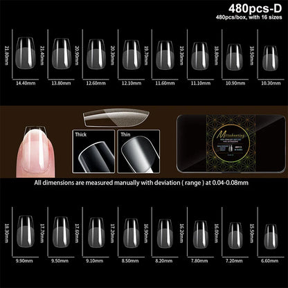 Luxury Acrylic False Nail Tips Almond Coffin Full Cover Super Clear Square Artificial Extension Soft Gel Tip Salon Manicure Tool