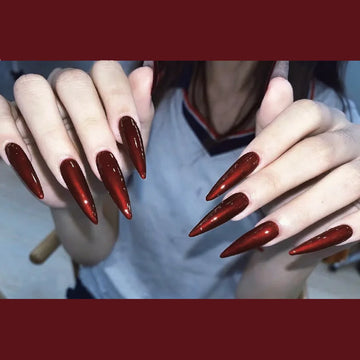 24pcs Super Long Stiletto Fake Y2K Nails Press On Vintage Wine Red False Nails With Designs Full Cover Fashion Almond Nail Tips