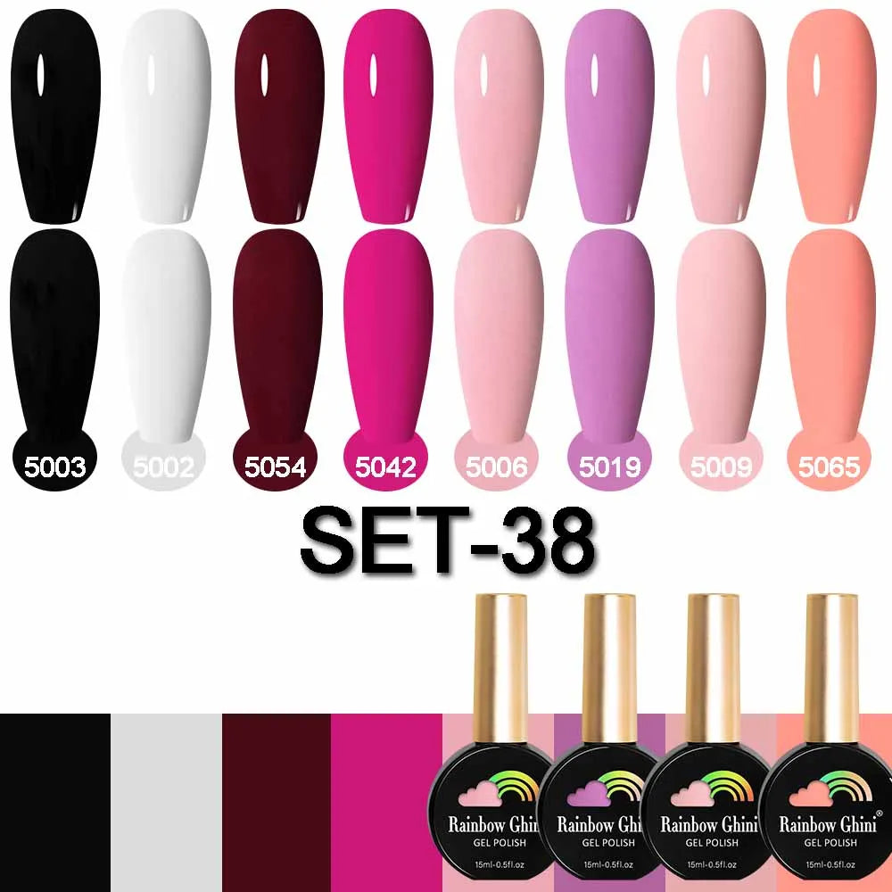 Rainbow Ghini 15ML 8Pcs/Set Nude Glitter Gel Nail Polish HEMA TPO FREE Colorful Nail UV LED Hybrid Gel Varnish All For Manicure