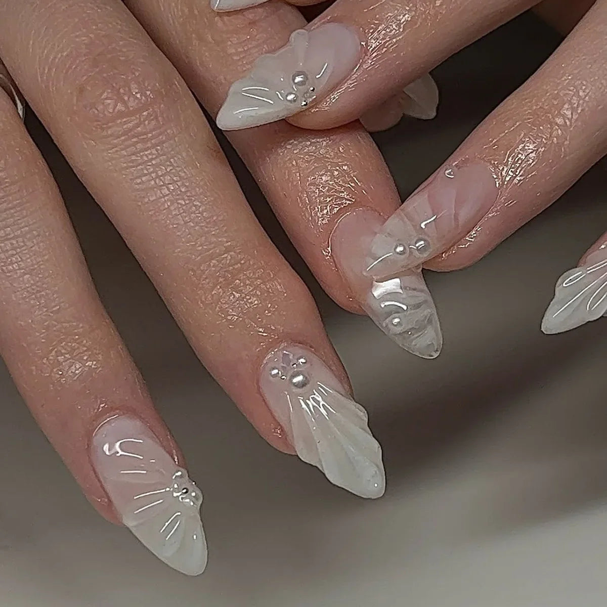 24pcs French Almond Press on Nails Leopard Print False Nails 3D Bow Wearable Stick-on Nails Fake Nail Uñas Накладные Ногти 네일팁