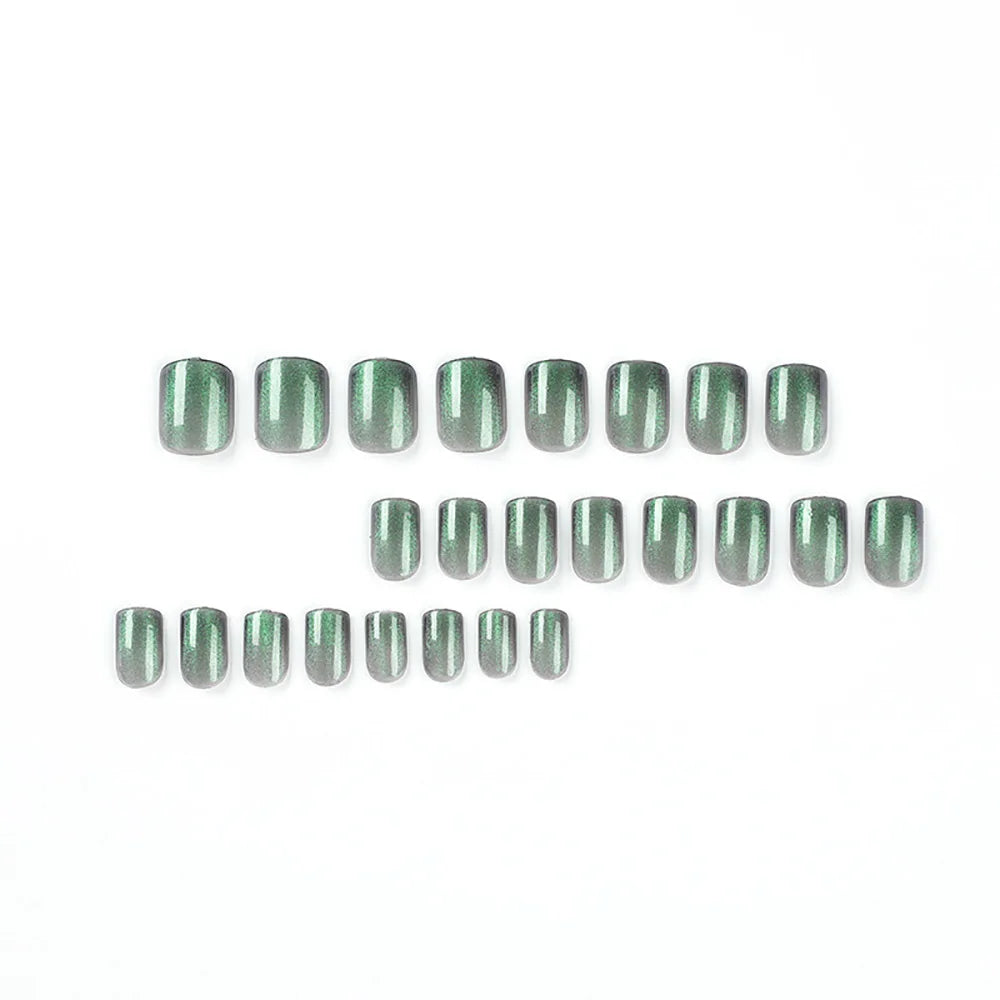 24pcs/set cat eyes fake nails for women girls red brown green blue grey sparkling short tips faux ongles press on false nail