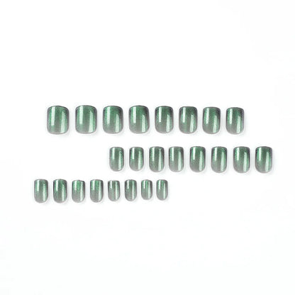 24pcs/set cat eyes fake nails for women girls red brown green blue grey sparkling short tips faux ongles press on false nail