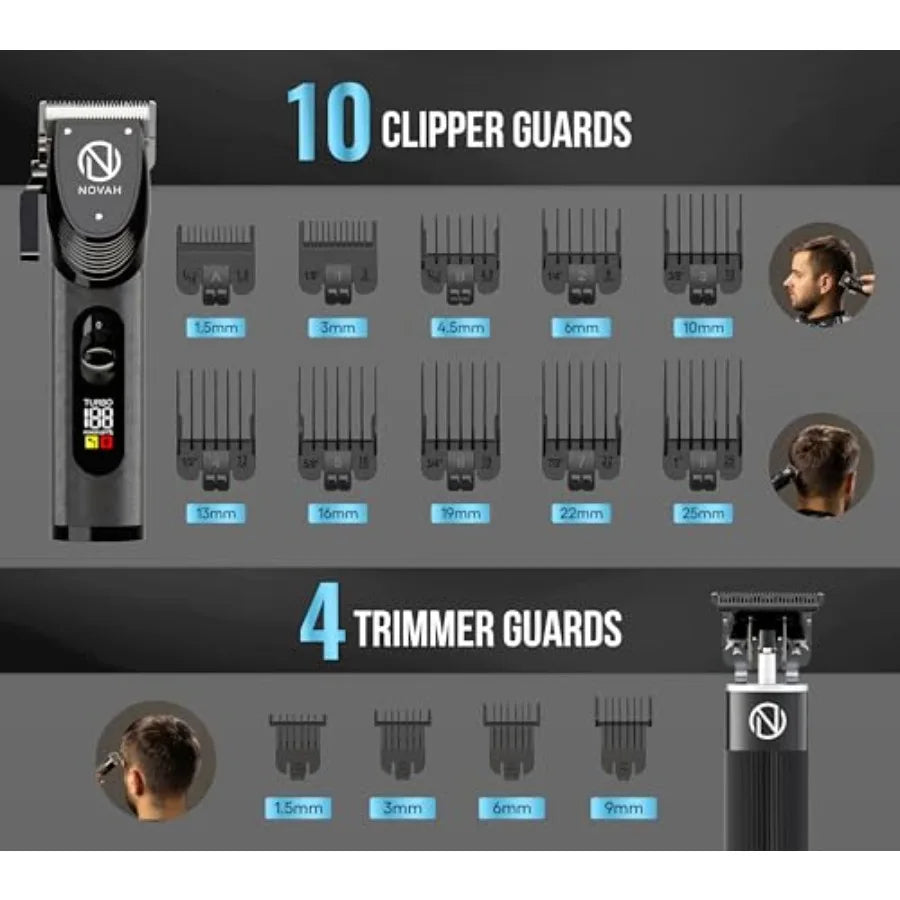 Novah Professional Hair Clippers for Men Cordless Fade Trimmer Set Electric Haircut Kit in Black with Precision Blade for Salon