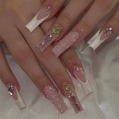 24Pcs Long Square False Nails Simple White French Fake Nails Wearable Ballet Coffin Full Cover Nail Tips Acrylic Press on Nails
