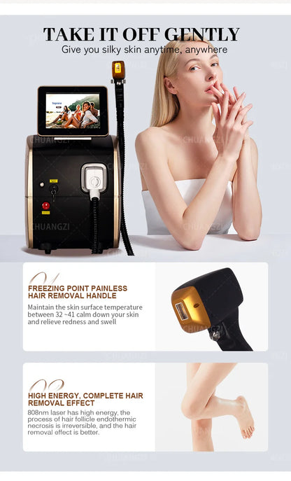 Professional Diode Ice Titanium Laser Hair Removal Machine Portable 808 755 1064 Alexandrite Device 3 Waves Permanent Removal