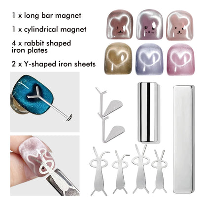 Nail Art Magnet Set Folded Ear Rabbit Cat Bear Cat Eye Magnet Stick Strong Heart-Shaped Magnet For DIY Gel Polish Magnetic Tools