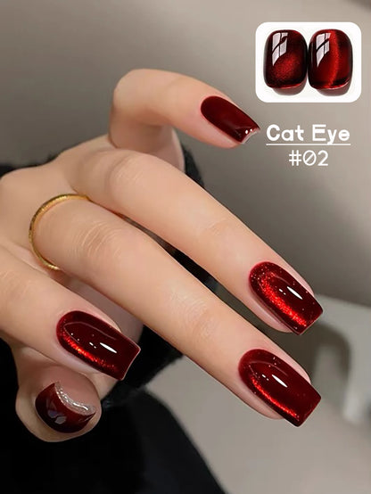 1-6pcs WS New Year Nails Autumn Winter Red Nails Golden Cat Eye Gel Nail Polish 2025 Y2K Nails Flash Whitening Popular Nail Art