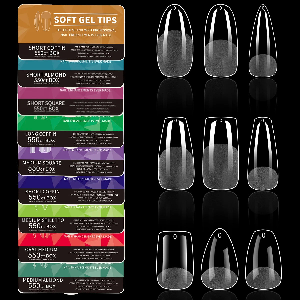 550Pcs Transparent Acrylic Fake Nails Full Half Cover Nail Tips Handmade Press On Nails 9 Styles Soft Gel Tips For Nail DIY