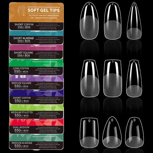 550Pcs Transparent Acrylic Fake Nails Full Half Cover Nail Tips Handmade Press On Nails 9 Styles Soft Gel Tips For Nail DIY