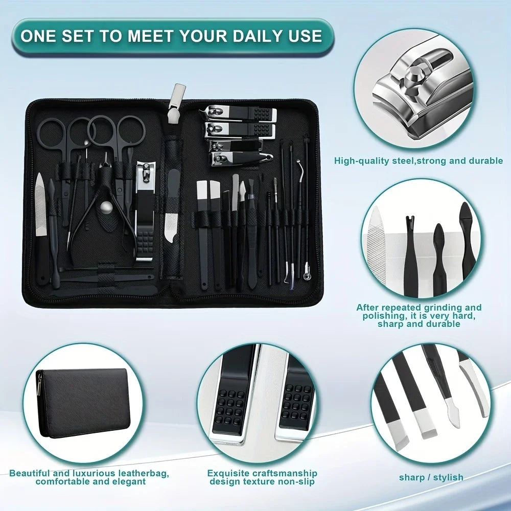 30pcs Professional Stainless Steel Nail Clipper Set Green Nail Tools Manicure  Pedicure Set of 30pcs Travel Grooming Kit