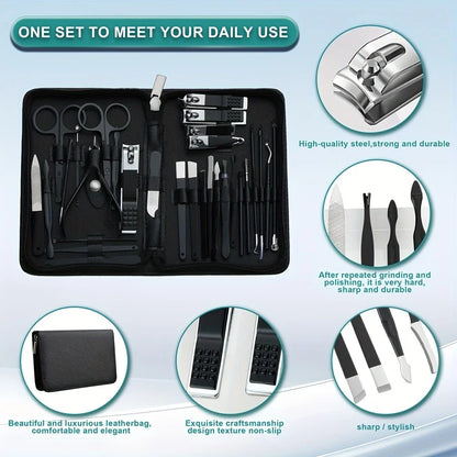 30pcs Professional Stainless Steel Nail Clipper Set Green Nail Tools Manicure  Pedicure Set of 30pcs Travel Grooming Kit