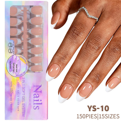 150Pcs/Box French False Nails Scarless Removable Coffin Almond Fake Nail Artificial Acrylic Patches Reusable Press On Nail Tips