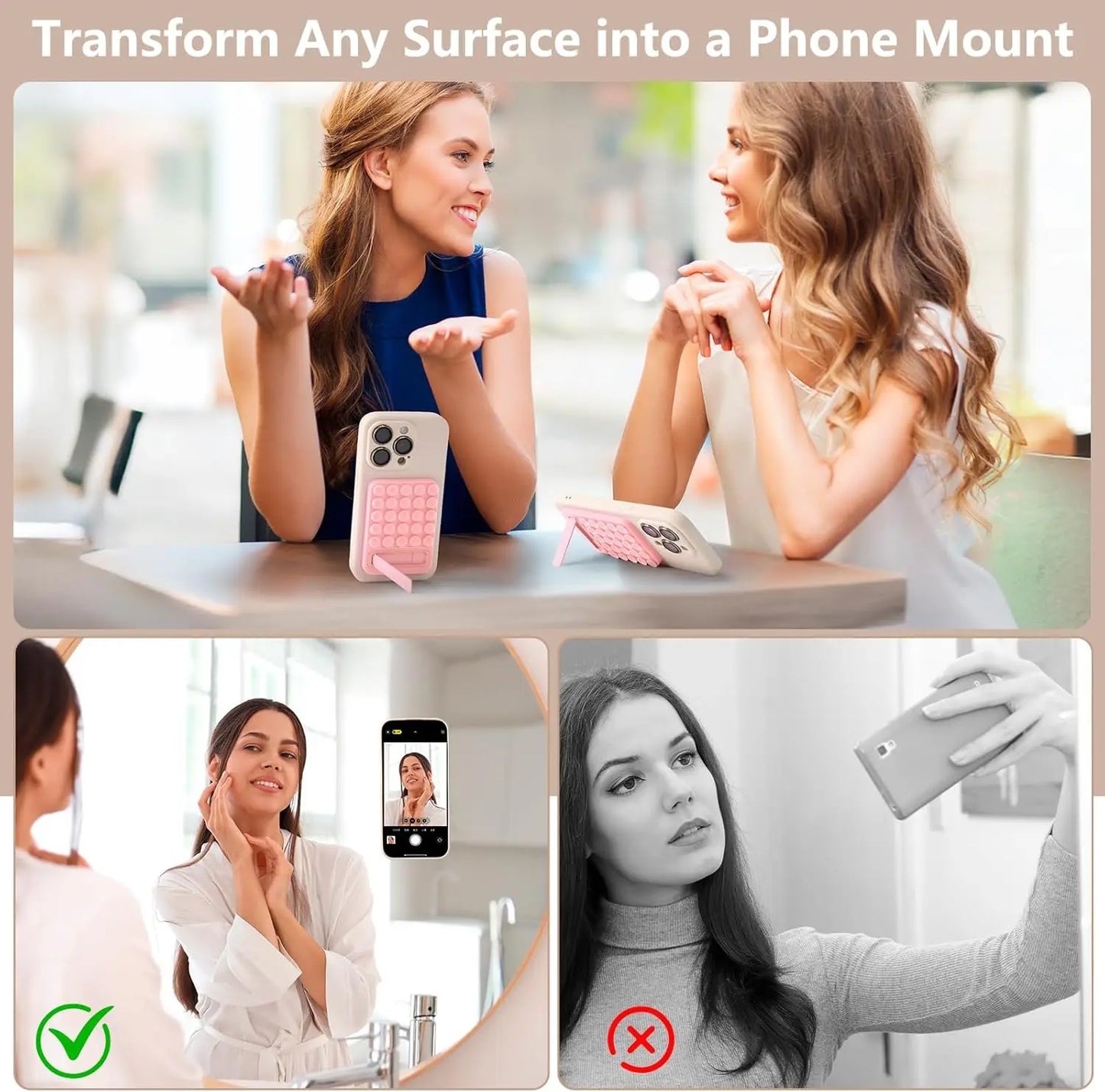 Silicone Suction Phone Mount Mirror Shower Phone Holder Foldable Adhesive Smartphones Accessory For Selfies And Videos